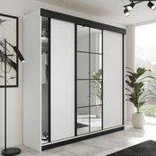 Schuifdeurkast  met spiegel  lamaro 200 cm   wit zwart