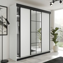 Kledingkast Lamaro 200 cm  met spiegel  wit zwart