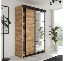 Schuifdeurkast  met spiegel  lamaro 167 cm eiken zwart