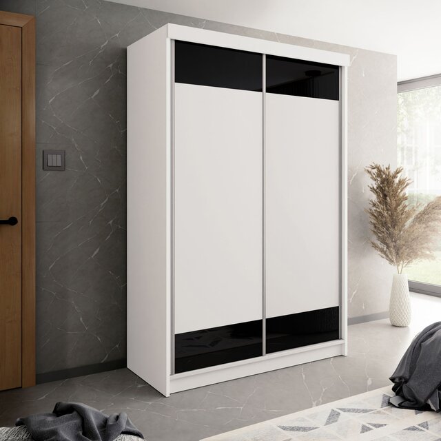 Schuifdeurkast wit zwart 150 cm