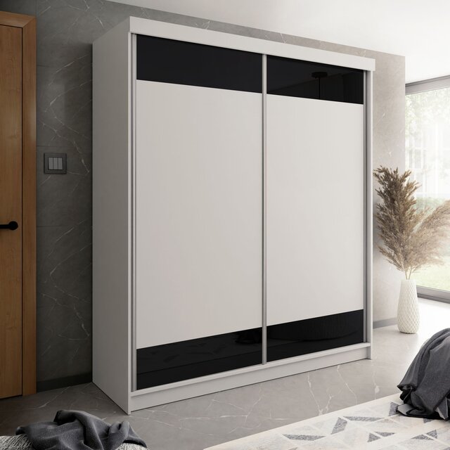 Schuifdeurkast wit zwart 200 cm