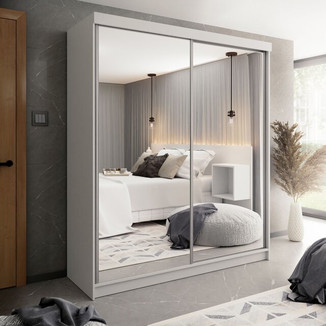 Schuifdeurkast wit met 2 spiegels 200 cm breed