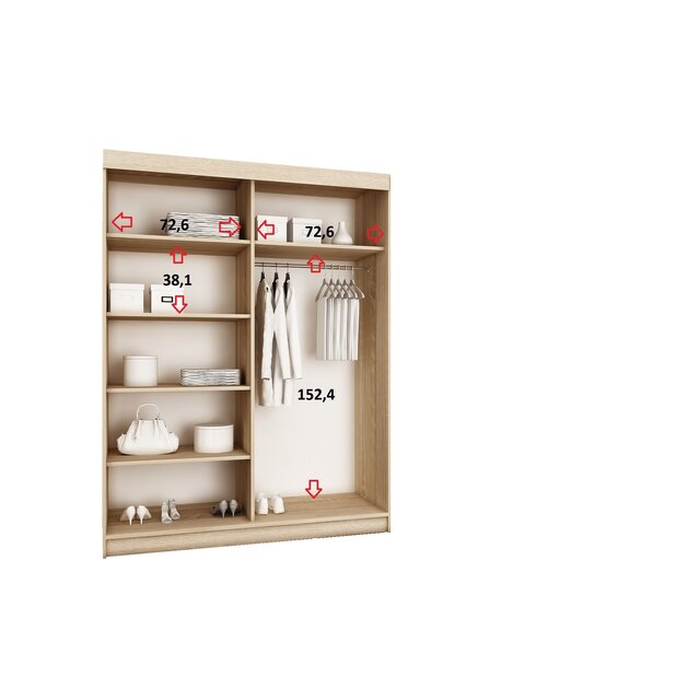 Kledingkast Amo Wit Zwart met spiegel 150 cm