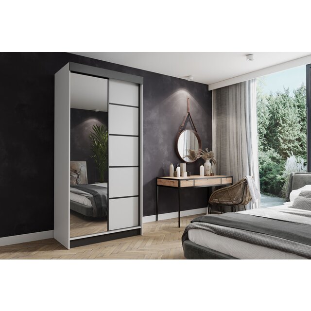 Kledingkast Amo Wit Zwart met spiegel 100 cm