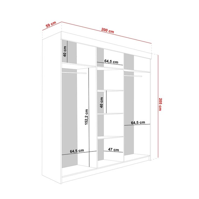 Kledingkast zwart  Vena  Zwart  Art 200 cm