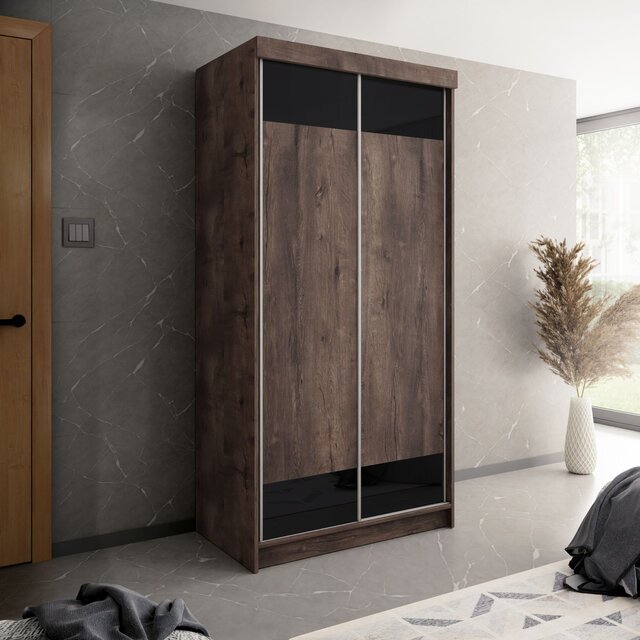 Schuifdeurkast  donker eiken zwart 100 cm