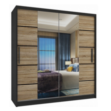 Kledingkast zwart licht eiken met Spiegel 133 cm