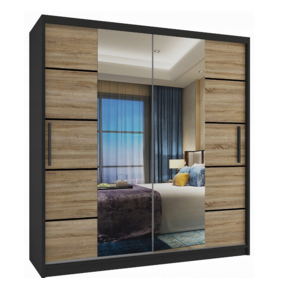 Kledingkast zwart licht eiken met Spiegel 133 cm