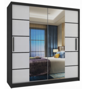 Schuifdeurkast  zwart wit met Spiegel 133 cm