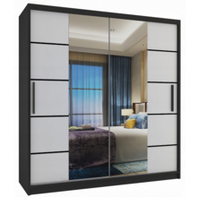 Kledingkast zwart wit met Spiegel 133 cm