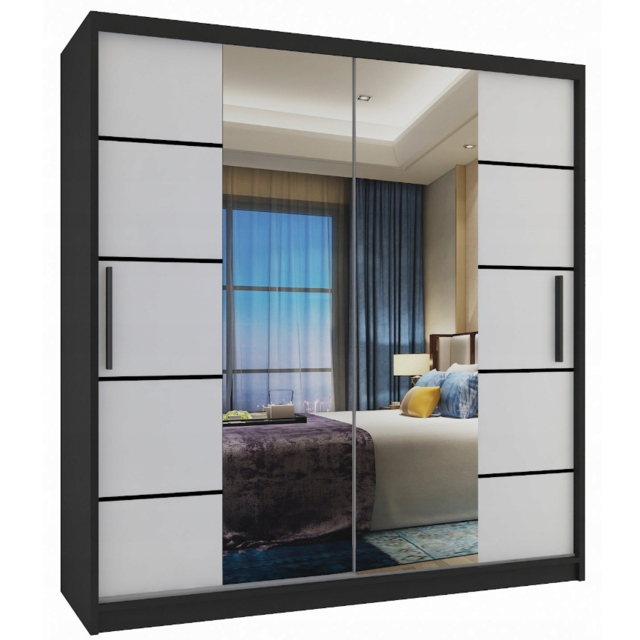 Schuifdeurkast  zwart wit met Spiegel 133 cm