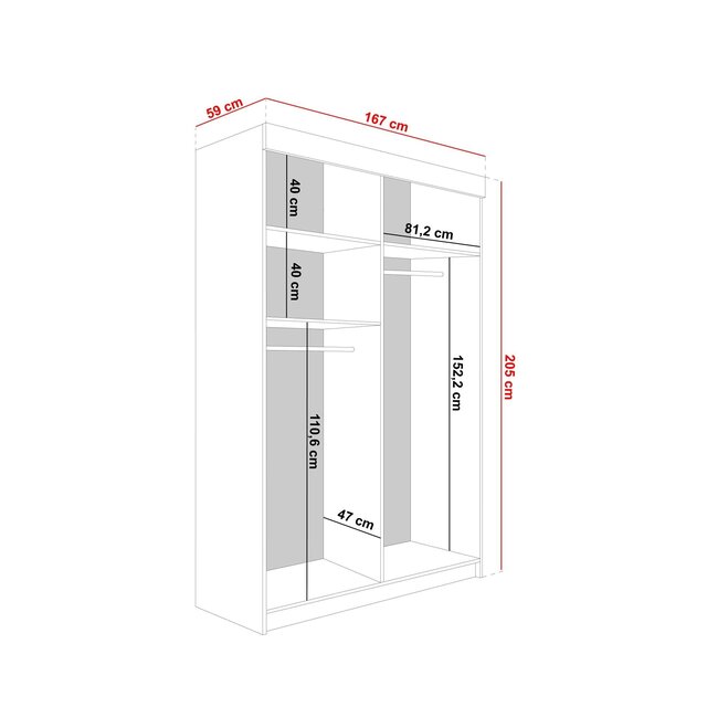 Kledingkast Vena  Zwart  Art deco 167 cm