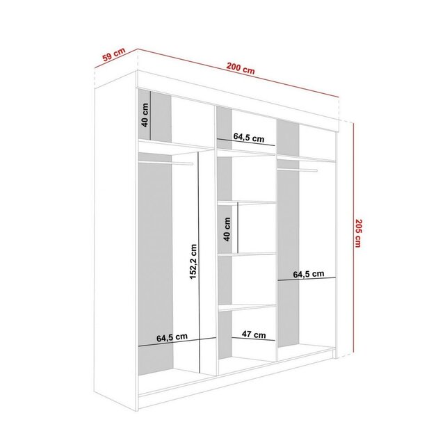 Kledingkast Vena  Zwart old style 200 cm