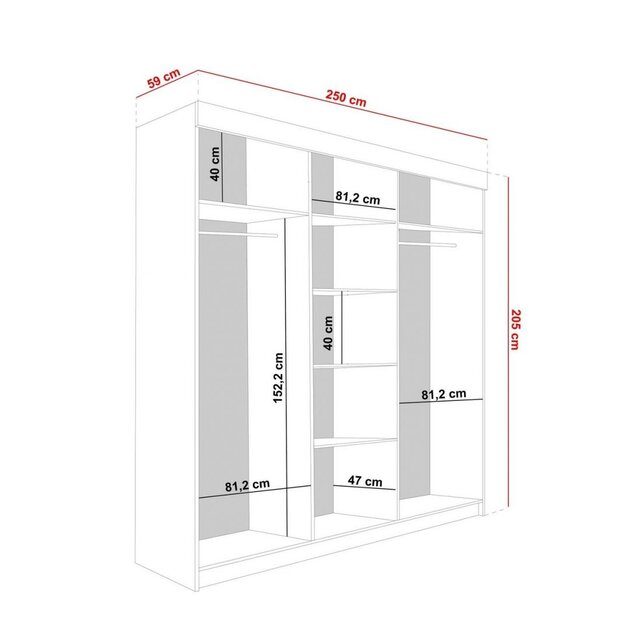 Kledingkast Vena  Zwart old style 250 cm