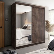 Schuifdeurkast donker eiken met spiegel 200 cm