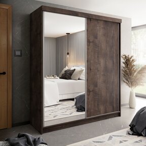 Kledingkast donker eiken met spiegel 200 cm