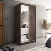 Schuifdeurkast donker eiken met spiegel  100 cm