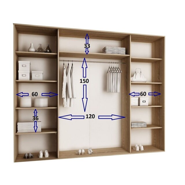 Schuifdeurkast zwart donker eiken 250 cm