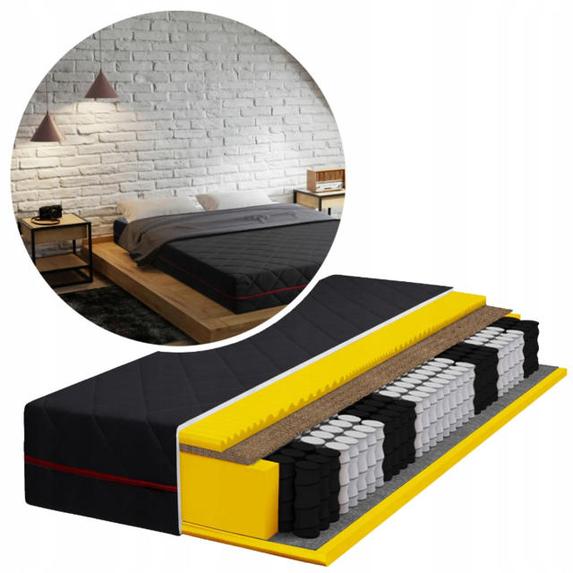 Pocketvering Matras 100x200 cm zwart 24cm hoog met kokos