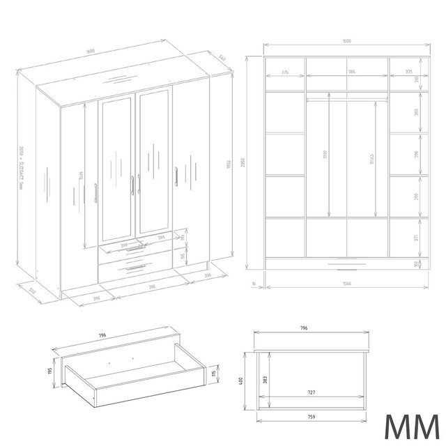 Kledingkast paris  creme 160x52x200