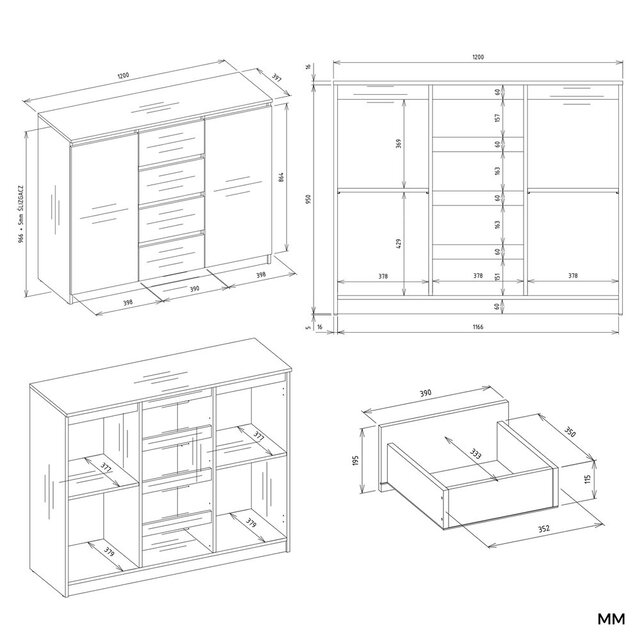 Dressoir - 120 cm 4 lades  creme 2D4S