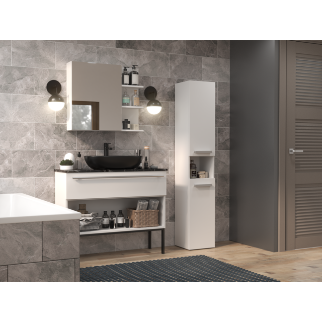 Badkamermeubel-Badkasamerkast-Opbergkast Met Wasmand-kolomkt met wasmand nel 3