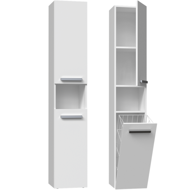 Badkamermeubel-Badkasamerkast-Opbergkast Met Wasmand-kolomkt met wasmand nel 3