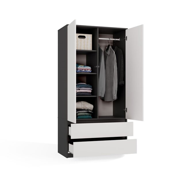 kledingkast  antraciet wit 90 cm