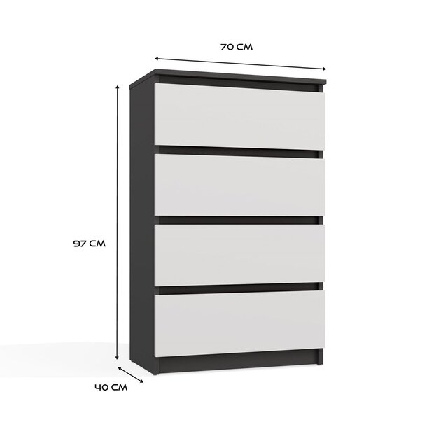 Ladekast M 4 lades antraciet wit 70 cm breed