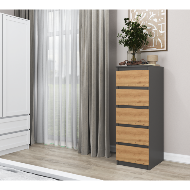 Ladenkastje met 5 lades antraciet eiken W5