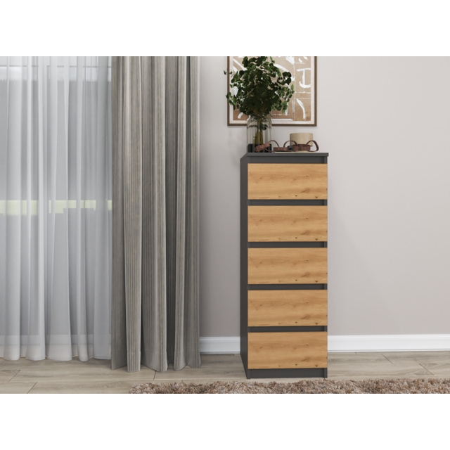 Ladenkastje met 5 lades antraciet eiken W5