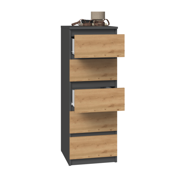 Ladenkastje met 5 lades antraciet eiken W5