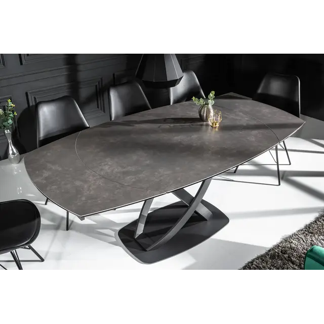Maxy Shop Uitschuifbare Eetkamertafel - Ovaal Antraciet Keramiek Gehard Glas 130-190cm