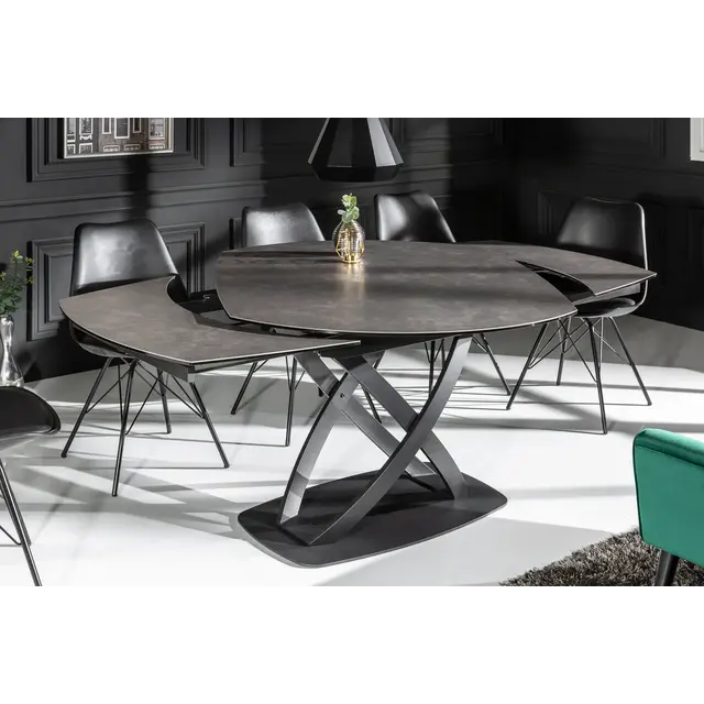 Maxy Shop Uitschuifbare Eetkamertafel - Ovaal Antraciet Keramiek Gehard Glas 130-190cm