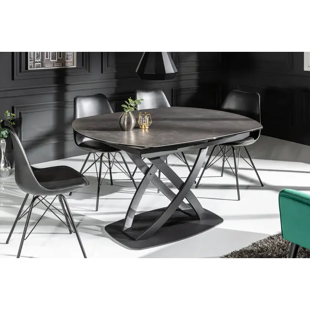 Maxy Shop Uitschuifbare Eetkamertafel - Ovaal Antraciet Keramiek Gehard Glas 130-190cm