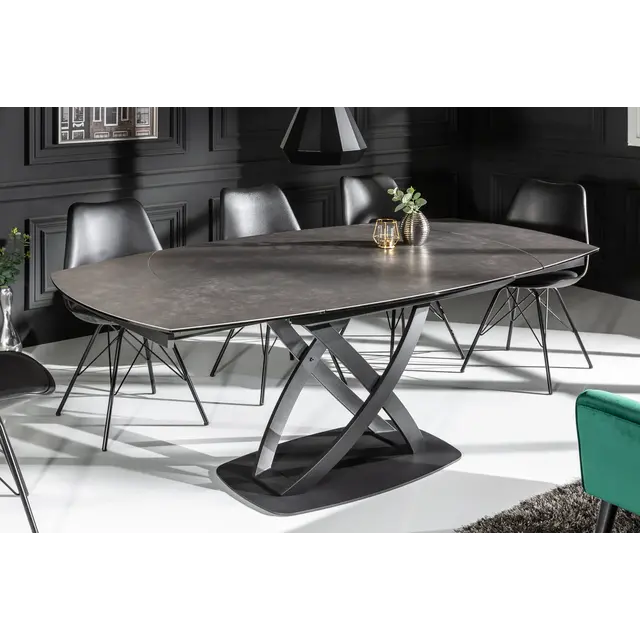 Maxy Shop Uitschuifbare Eetkamertafel - Ovaal Antraciet Keramiek Gehard Glas 130-190cm
