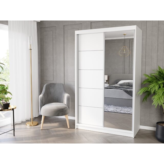 Schuifdeurkast met spiegel wit 120  x 218 x 60 cm