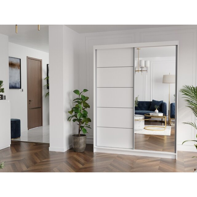 Schuifdeurkast rivano met spiegel wit 150  x 200 x 60 cm