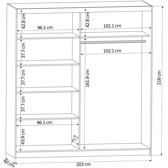 Schuifdeurkast tivaro met spiegel wit 200  x 218 x 60 cm
