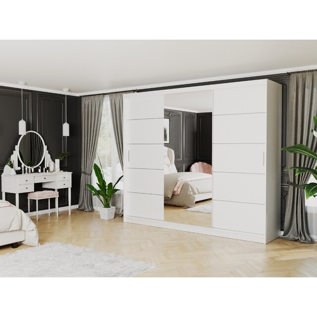 Schuifdeurkast norvio  met spiegel wit 250  x 218 x 60 cm