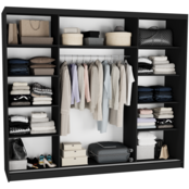 Schuifdeurkast norvio  met spiegel zwart 250  x 218 x 60 cm