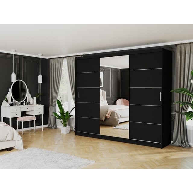 Schuifdeurkast norvio  met spiegel zwart 250  x 218 x 60 cm