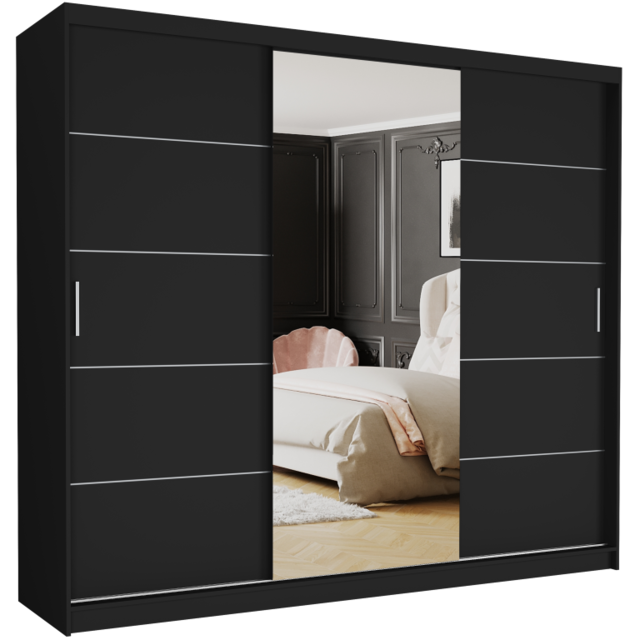 Schuifdeurkast norvio  met spiegel zwart 250  x 218 x 60 cm