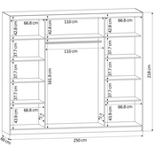 Schuifdeurkast norvio  met spiegel eiken 250  x 218 x 60 cm