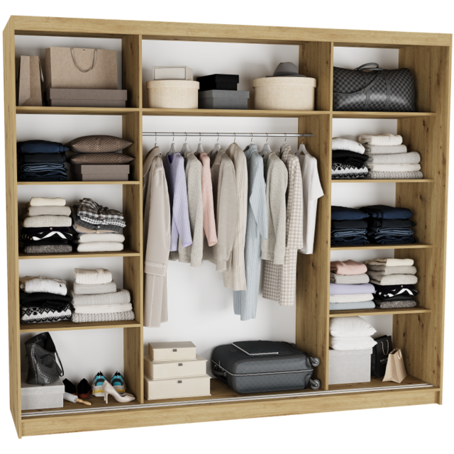 Schuifdeurkast norvio  met spiegel eiken 250  x 218 x 60 cm