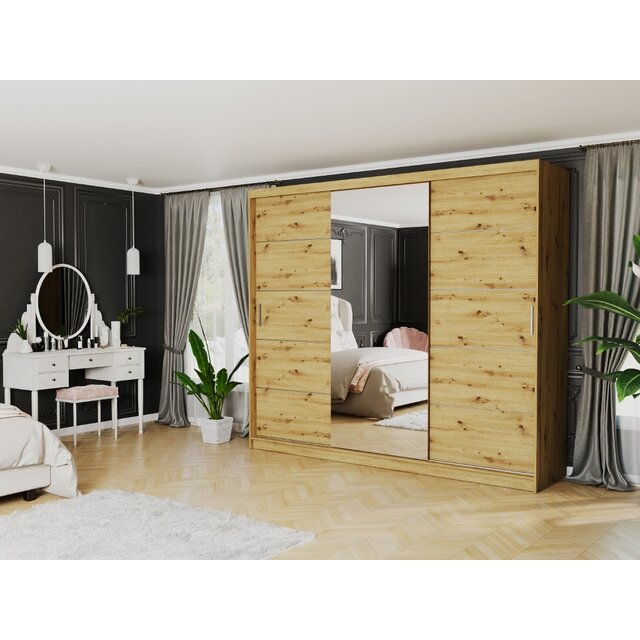 Schuifdeurkast norvio  met spiegel eiken 250  x 218 x 60 cm