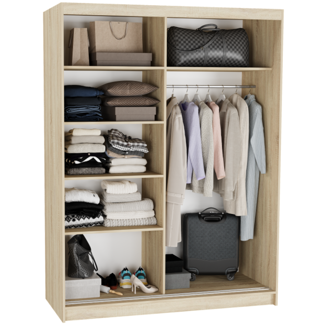 Schuifdeurkast rivano met spiegel licht eiken 150  x 200 x 60 cm