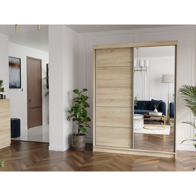 Schuifdeurkast rivano met spiegel licht eiken 150  x 200 x 60 cm