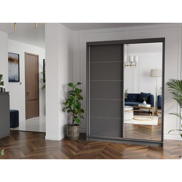 Schuifdeurkast rivano met spiegel grijs 150  x 200 x 60 cm