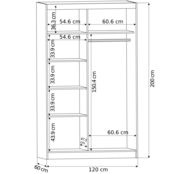 Schuifdeurkast met spiegel eiken 120  x 218 x 60 cm